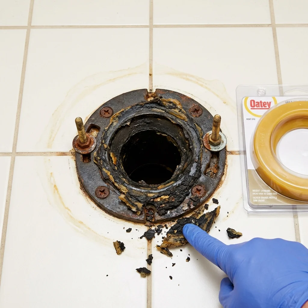 Failed wax ring showing water seepage at the base of a toilet in a Seminole, FL home